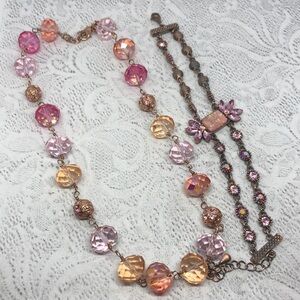 CURATED bundle lot 2 rose gold pink jewelry set crystal necklace and bracelet .